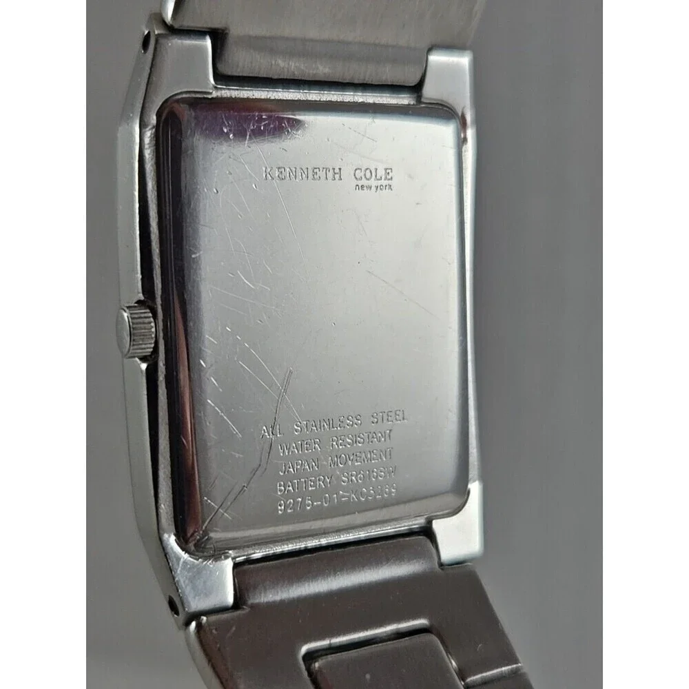 Mens Kenneth Cole Watch 26mm Silver Tone Date New Battery 9275-01-KC3269